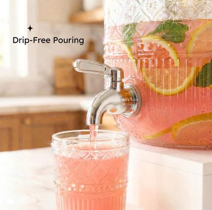 Godinger Drink Dispenser 2 Gallon, Large Glass Water Dispenser - (256oz) Blush