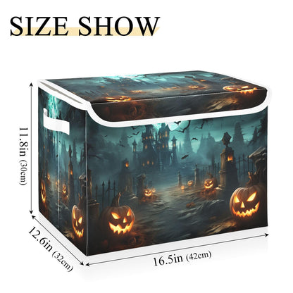 YETTASBIN Halloween Pumpkin Storage Basket with Lid and Handles, Large Collapsible Fabric Storage Bins Sturdy Storage Organizer for Shelves, Closet, Bedroom, School, Office, Home Decor