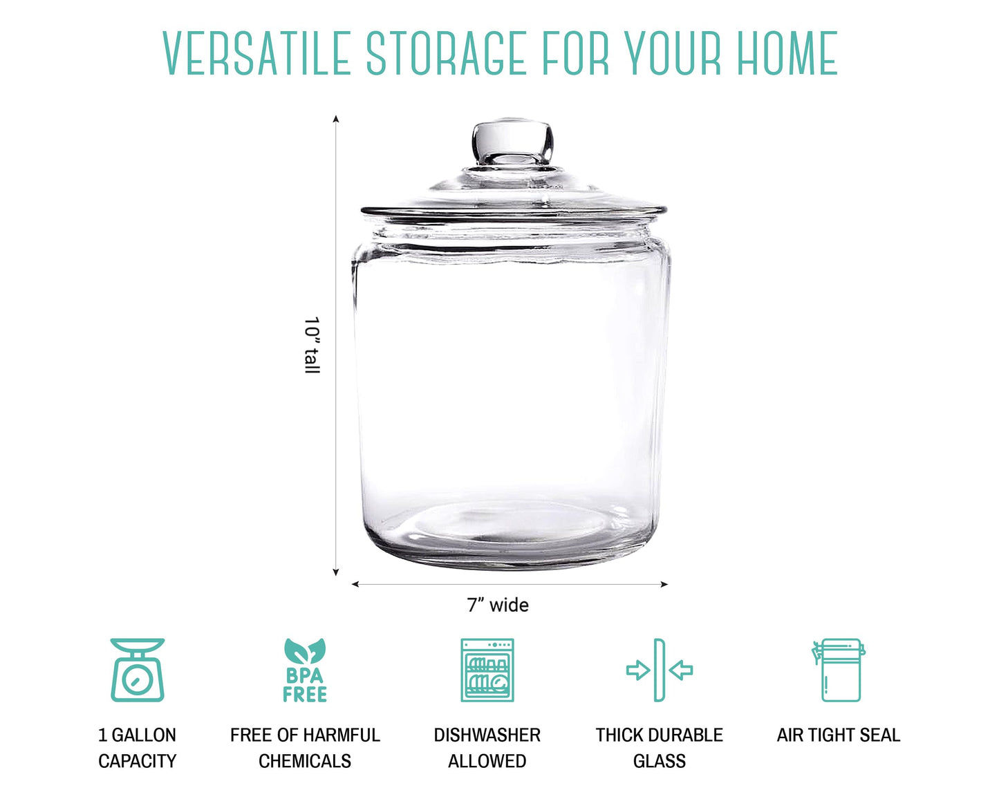 OUTSHINE 1 Gallon Cookie Jar for Kitchen Countertop| Airtight Glass Storage Jars for Candy, Coffee, Dog Treats| Large Glass Apothecary Jars with Lids| Large Food Storage Container for Kitchen, Pantry