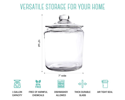 OUTSHINE 1 Gallon Cookie Jar for Kitchen Countertop| Airtight Glass Storage Jars for Candy, Coffee, Dog Treats| Large Glass Apothecary Jars with Lids| Large Food Storage Container for Kitchen, Pantry