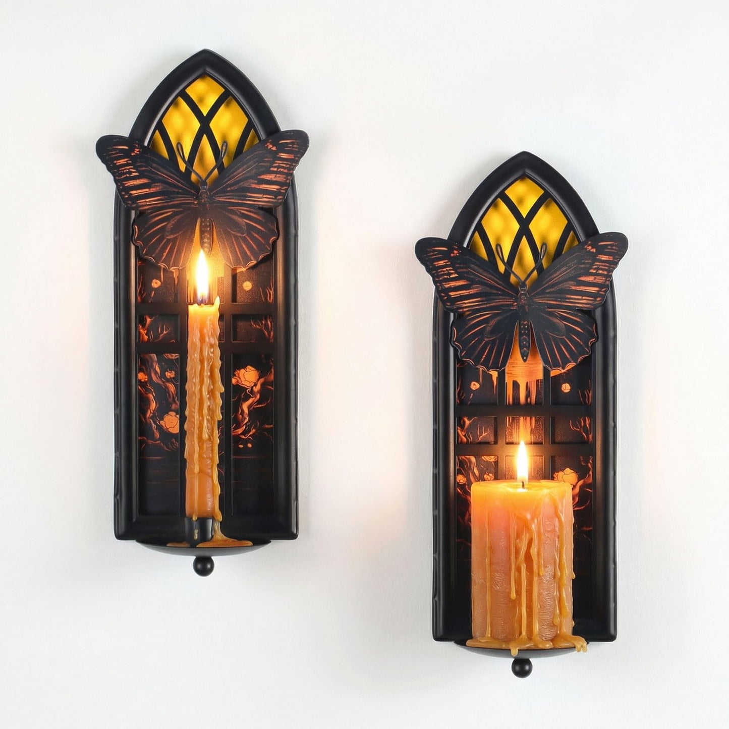 AimtoHome Gothic Moth Cathedral Window Wall Candle Sconces Set of 2