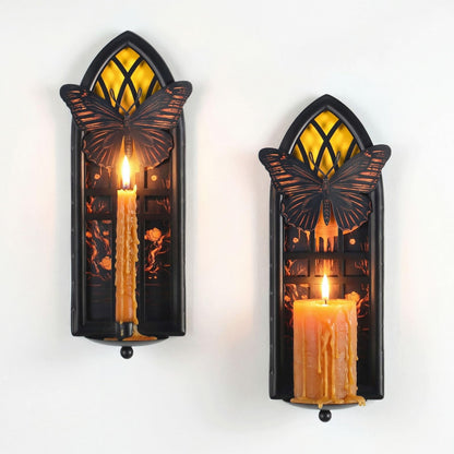 AimtoHome Gothic Moth Cathedral Window Wall Candle Sconces Set of 2
