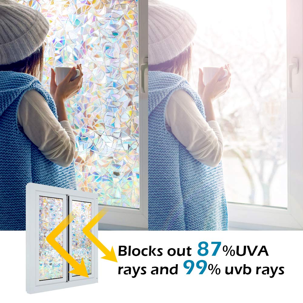 Rainbow Window Clings - 3D Decorative Vinyl, Stained Glass Decals, Static Cling Stickers - Removable, Non-Adhesive, UV Blocking (35.4" x 78.7")