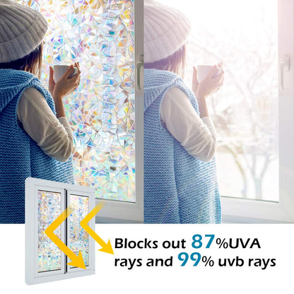 Rainbow Window Clings - 3D Decorative Vinyl, Stained Glass Decals, Static Cling Stickers - Removable, Non-Adhesive, UV Blocking (35.4" x 78.7")