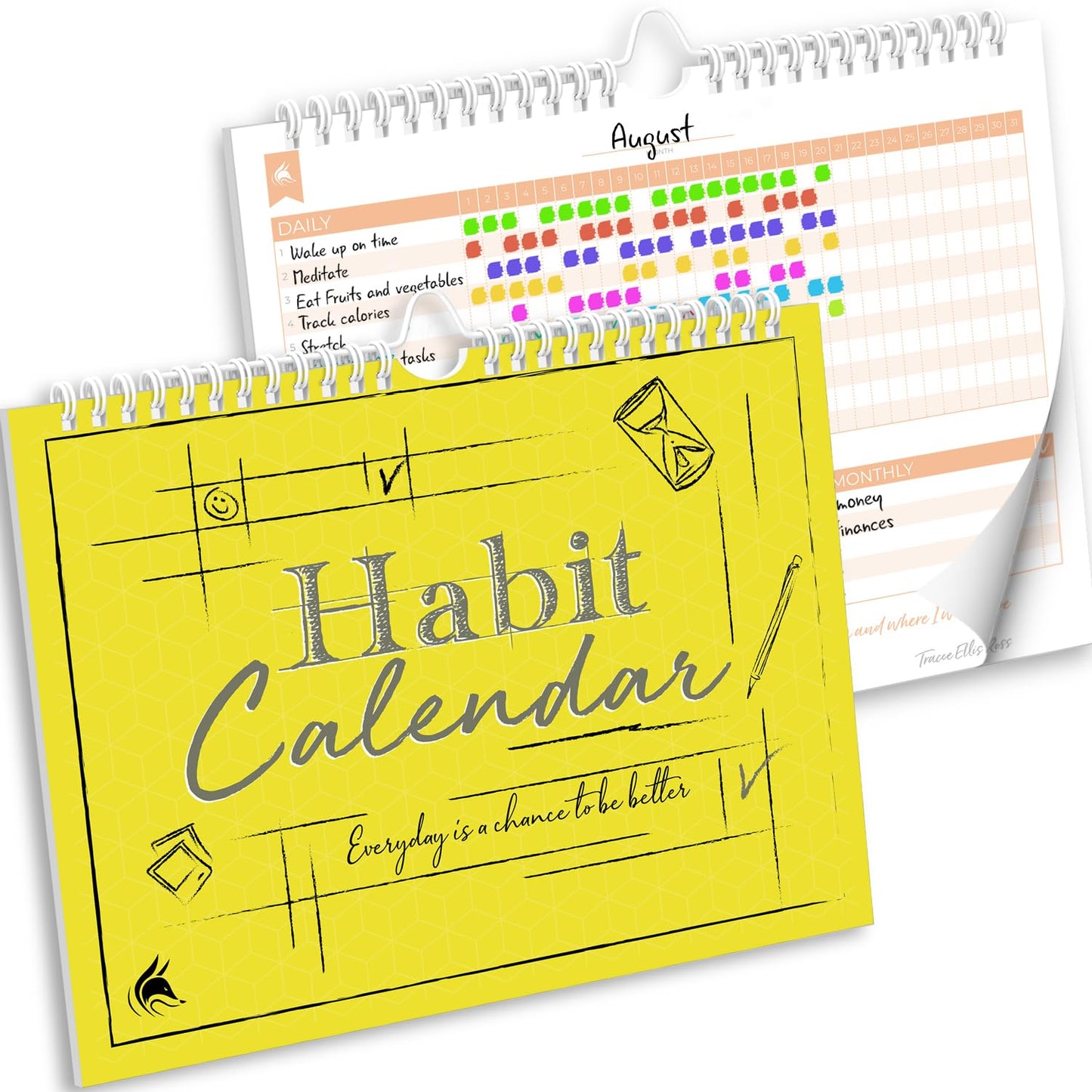 Clever Fox Habit Tracker Calendar – Inspirational Goal Tracker and Habit Calendar for Atomic Habits – Colorful Habit & Goal Planner Journal to Boost Productivity – 24 Months, 10″ x 8″ (Yellow)