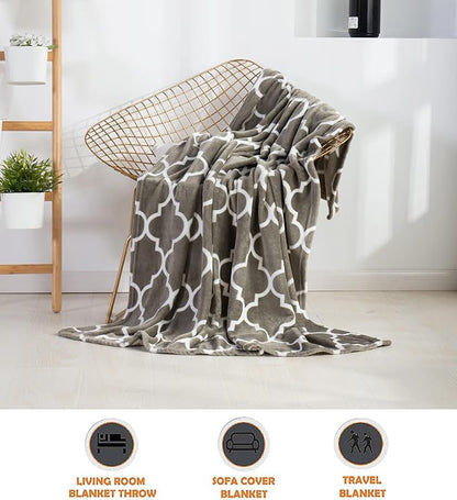 Elegant Comfort Luxury Velvet Super Soft Christmas Prints Fleece Blanket-Holiday Theme Home Décor Fuzzy Warm and Cozy Throws for Winter Bedding, Couch and Gift, 50 x 60 inch, Quatrefoil Grey