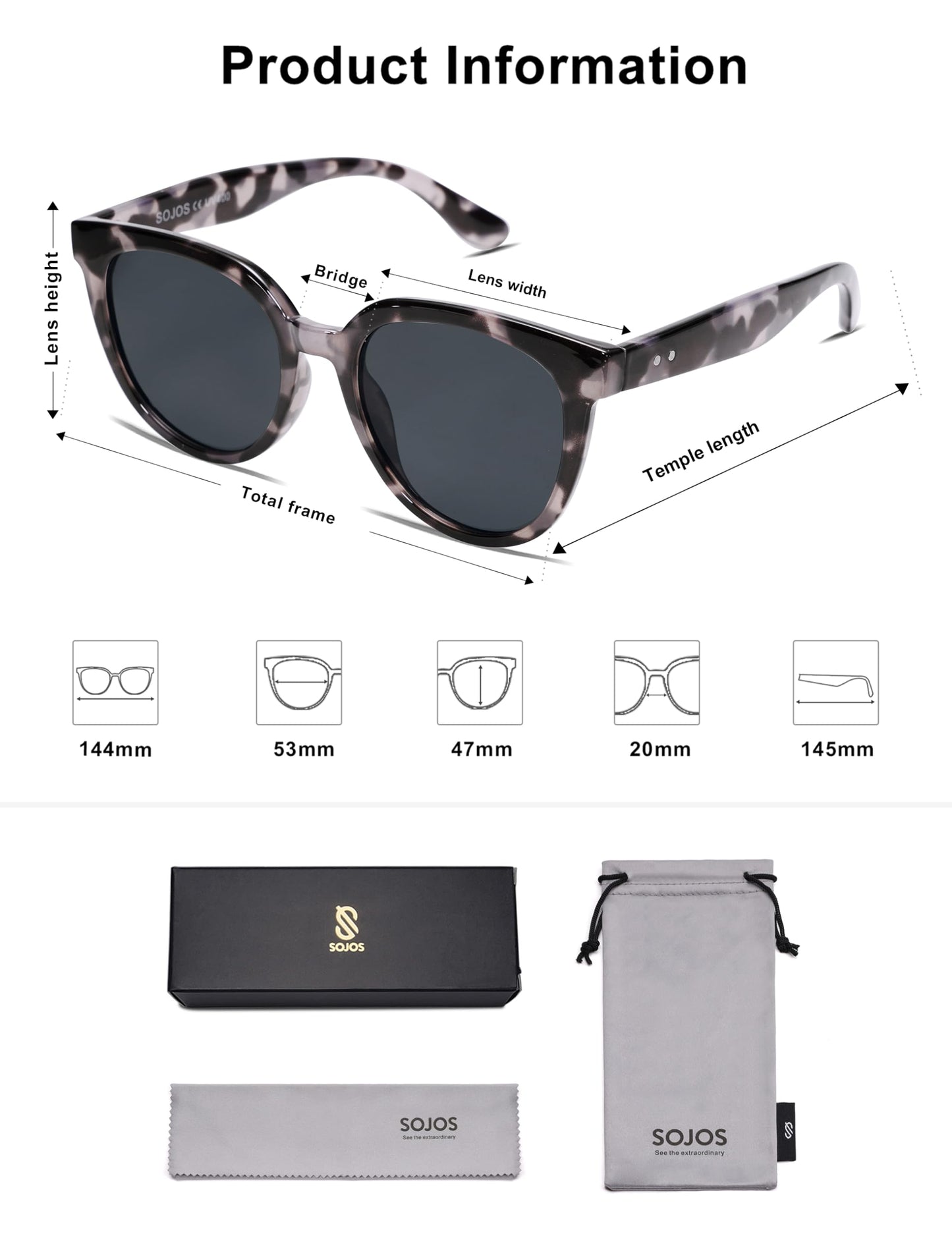 SOJOS Trendy Cat Eye Round Polarized Sunglasses for Women Fashion UV Protection Sunnies Sunglasses SJ2175