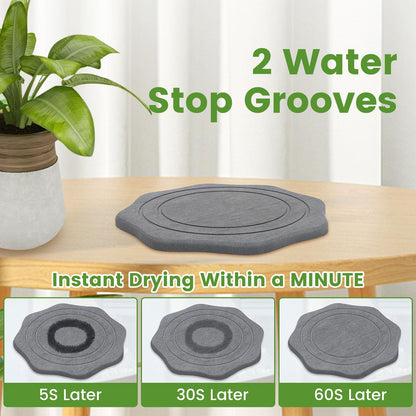 seaflash Plant Saucer for Indoors, 2 Packs 8 inch, Diatomaceous Earth Pot Saucers No Holes, Instant Dry Plant Drainage Trays for Pots, Dark Gray