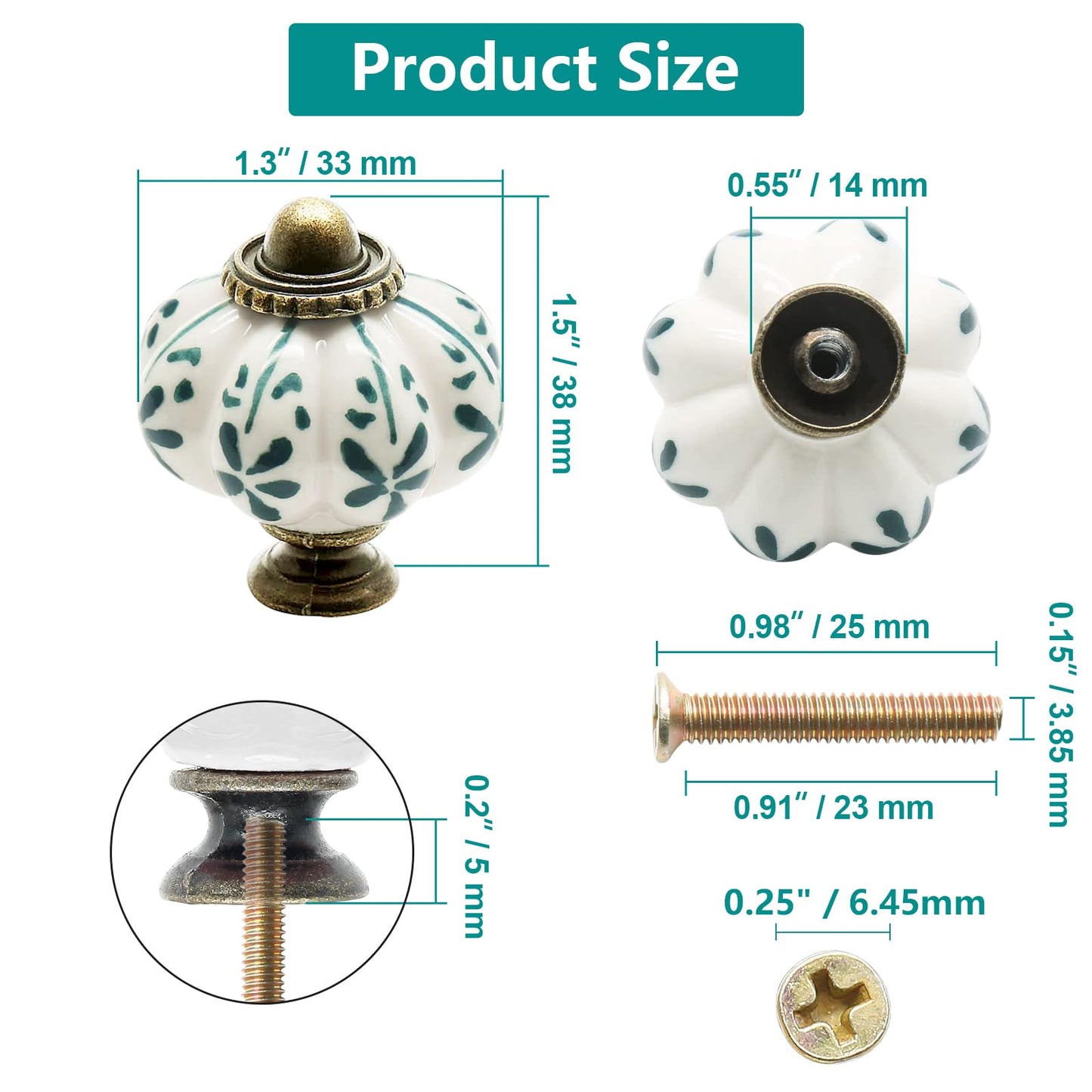 Seimneire 12pcs Ivory Pumpkin Knobs, Vintage Ceramic Cabinet Knobs, Dresser Drawer Door Knobs Drawer Pulls Dresser Handles with Mounting Screws - Leaf Pattern