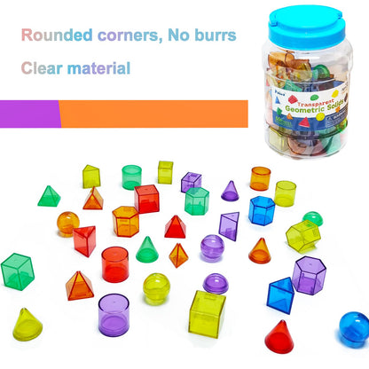 EXBEPE 3D Geometric Solids 60 Pcs for Kids Translucent Geometric Shapes for Geometry Beginnings,Light Table Manipulatives Toy Math Helper School Supplies