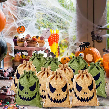 NFAMRZCAR 48 Pcs Halloween Burlap Treat Bags Gift Bags 5"x7" Drawstring Oogie Halloween Trick or Treat Burlap Bag Candy Bags for Party Favors Supplies (Colorful, 2 STYLE 48PC)