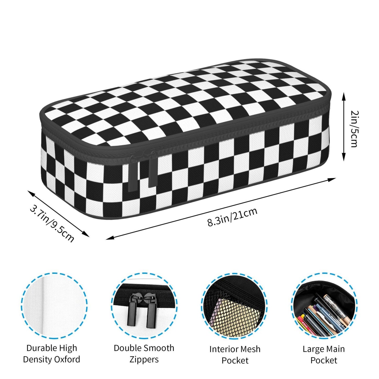 Geoocii Black White Checkered Plaid Large Capacity Pencil Case Organizer Pencil Pouch Stationery With Zipper School Supplies Pencil Bag For Girls Boys Teens Adult Office