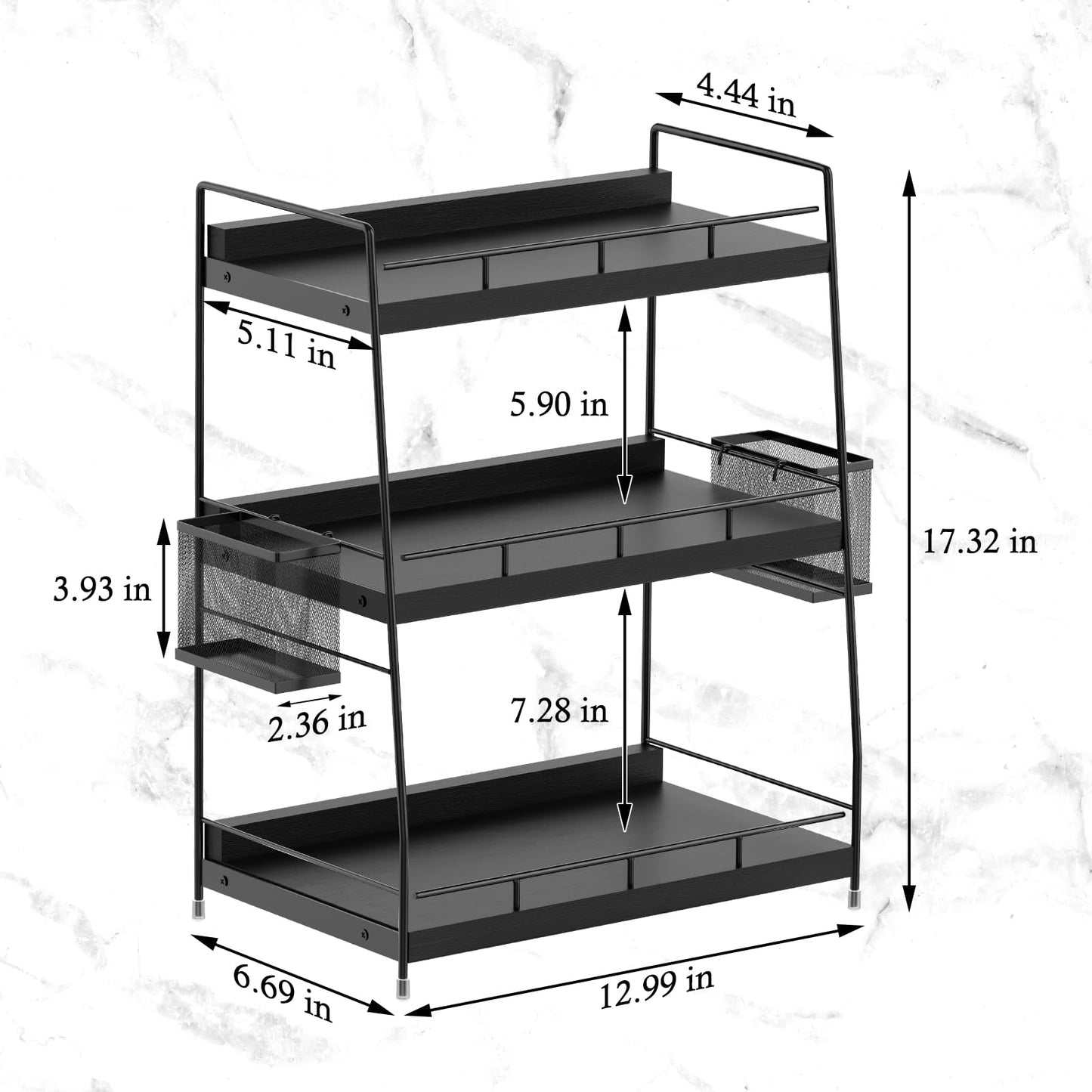 BSTSLL Bathroom Counter Organizer,Bathroom Countertop Organizer with Baskets,Vanity Organizers,Counter Shelf,Countertop Storage, Makeup Organizers(Black)