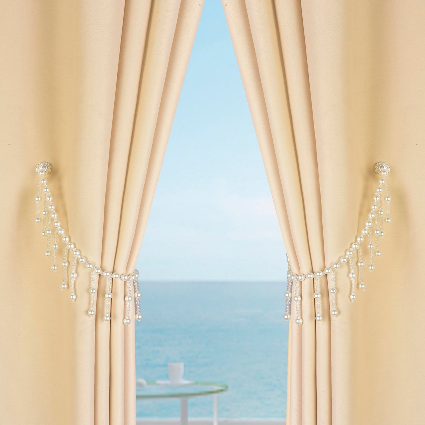 SUQ I OME 1 Pair Magnetic Pearl Curtain Tieback, Crystal Sheer Window Curtain Holder for Drapes, Home Office Bedroom (Tassels)
