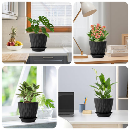 GARDIFE 7/6.5/6/5.5/5/4.5/4 inch Plant Pots, 7 Pack Flower Pots Indoor Outdoor, Planters with Drainage Holes and Tray Saucers (Black)
