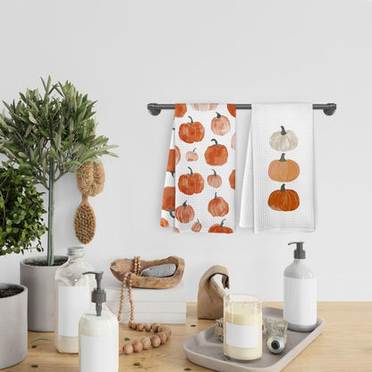 KFXHANGD Fall Pumpkin Decor Kitchen Towels and Dishcloths Set of 2, Fall Thanksgiving Day Hand Dish Towel, Farmhouse Autumn Pumpkins Decorative Hand Tea Towels for Bathroom Kitchen, 16×24 Inch