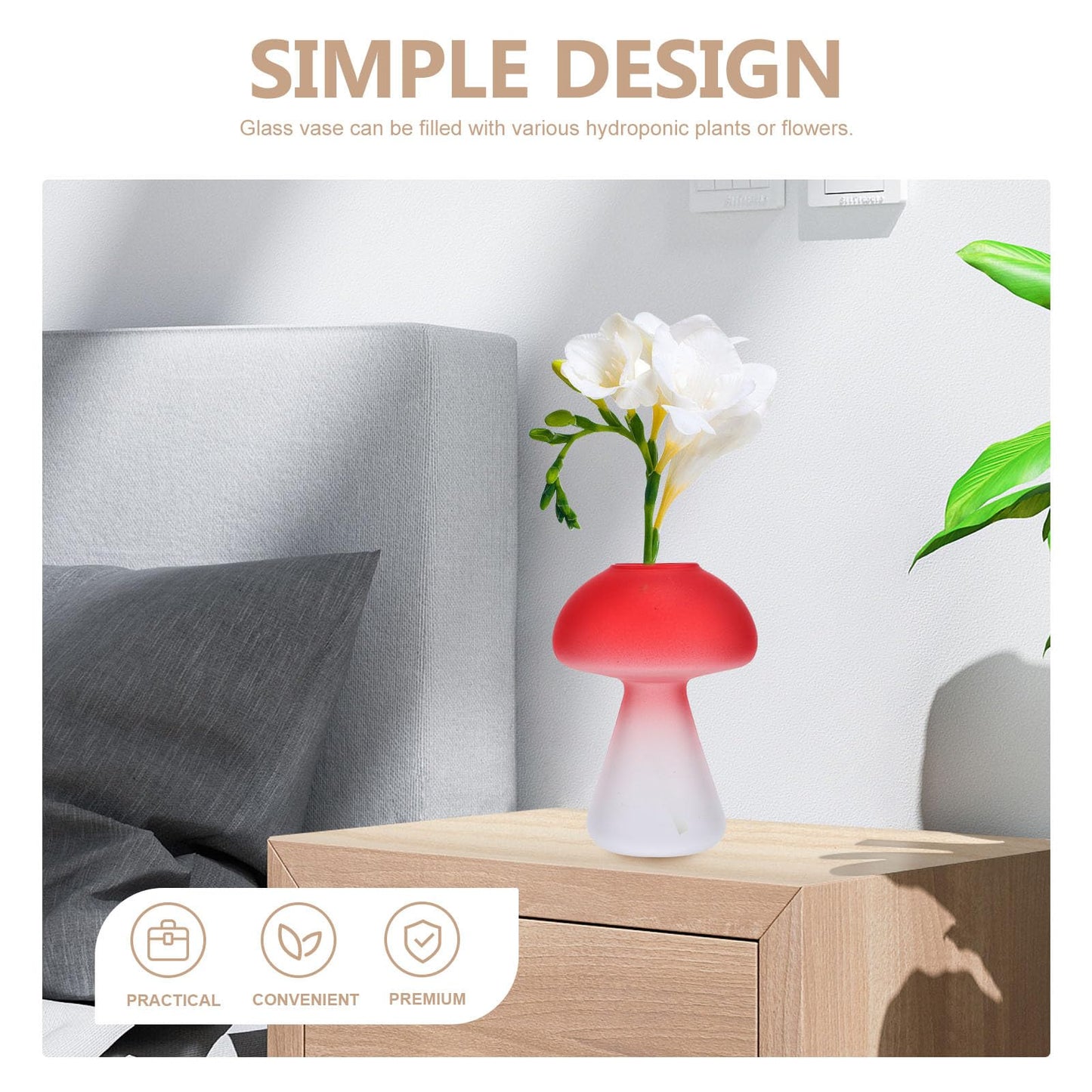 SOLUSTRE 3pcs Glass Mushroom Hydroponic Vases Set, Red Decorative Flower Terrarium Vases for Home Desktop Plant Propagation and Floral Arrangements