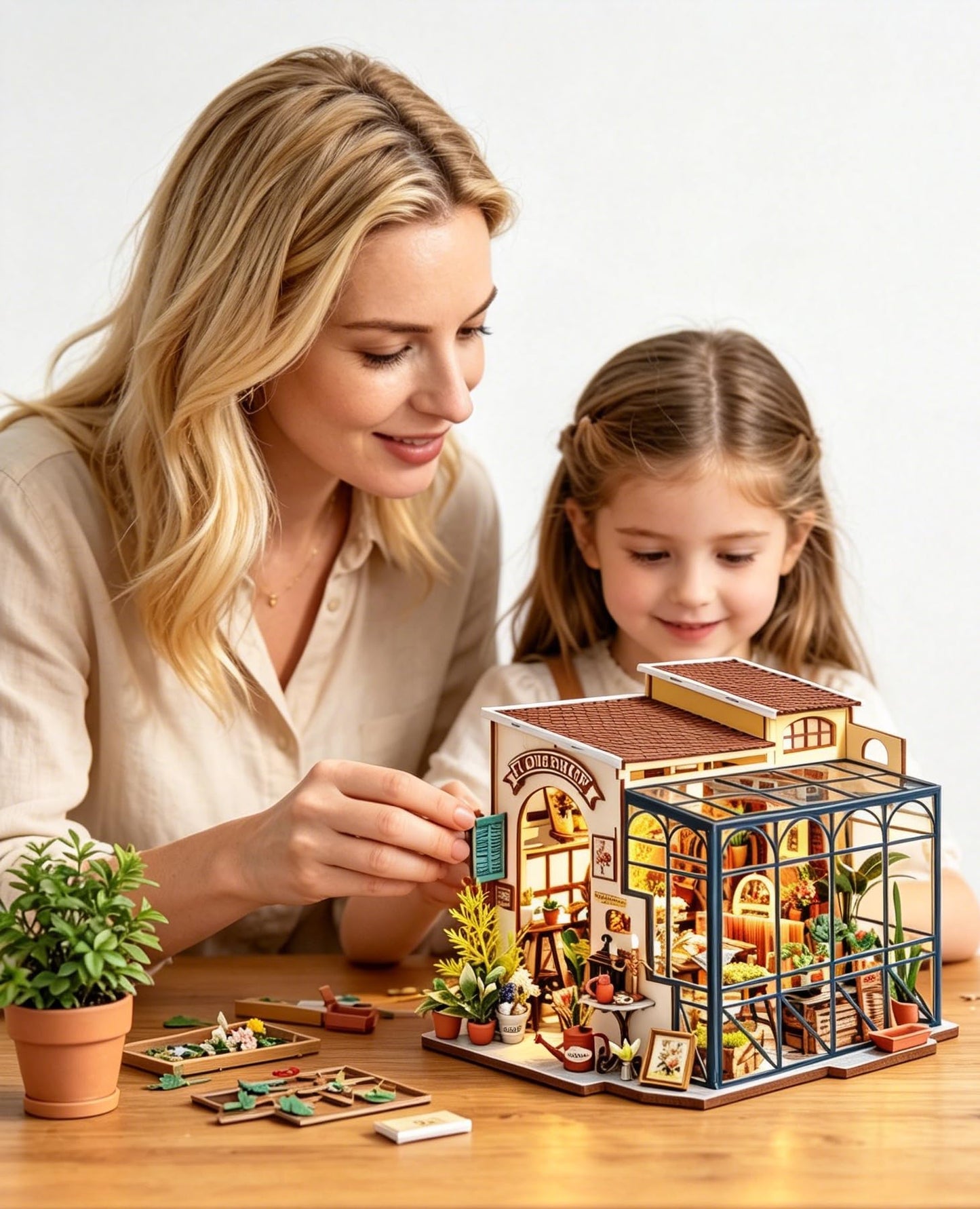Rolife DIY Miniature House Kit Flower Shop, Tiny House Kit for Adults to Build, Mini House Making Kit with Furniture, Halloween/Christmas Decorations/Gifts for Family and Friends(Emily's Flower Shop)