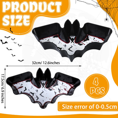 Dandat 4 Pcs Halloween Candy Bowl Plastic Halloween Serving Tray Dishes Creepy Plastic Platter with Spooky Bloodstain for Party Supply(Bat Shape)