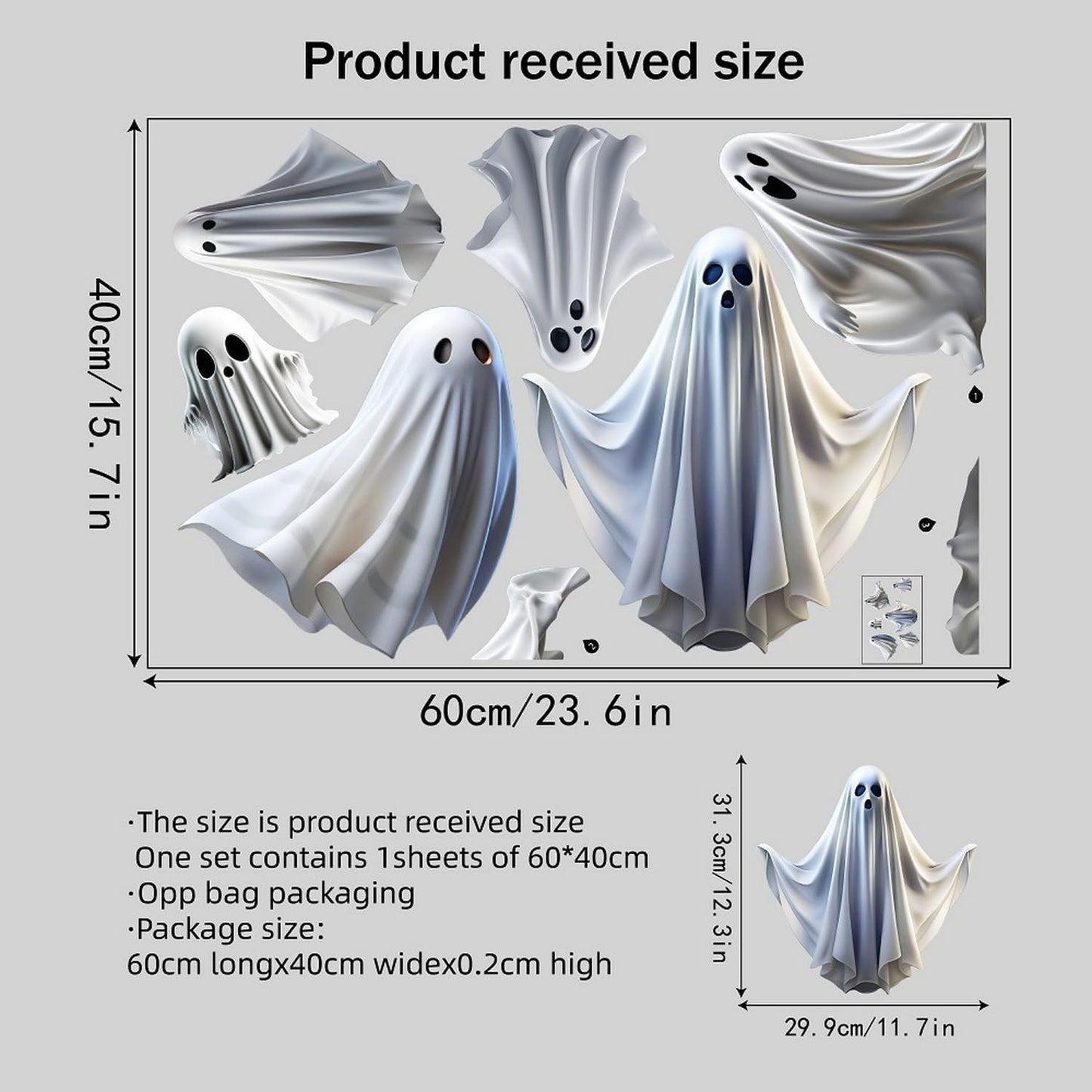1 Sheet Halloween Ghost Window Clings for Glass Windows, Cute Ghost Window Stickers, Ghost Decal Window Clings Static Cling Decal for School Home Office Decoration Halloween Party Supplies