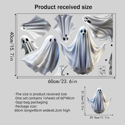 1 Sheet Halloween Ghost Window Clings for Glass Windows, Cute Ghost Window Stickers, Ghost Decal Window Clings Static Cling Decal for School Home Office Decoration Halloween Party Supplies