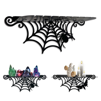 2 Pcs Gothic Metal Spiderweb Shelves - Goth Decor Shelf for Crystal Display, Black Witchy Style Spider & Luna Moth Floating Shelves - Halloween Wall Hanging Shelf - Spooky Home Decor for Room