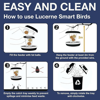 SWISSINNO Bird Feeders - No Mess Fat Ball/Suet Feeder for Outdoors Hanging - Smart Birds Lucerne Spill Proof Wild Cardinal Bird Feeder with Integrated Seed Catcher Tray - Indigo