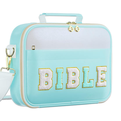 WOBAGMEN Bible Cover Case for Women,Large Leather Bible Book Covers with Bible Study Supplies, Bible Study Accessories Bible Journaling Kit,Blue Church Bag Christian Gifts for Women