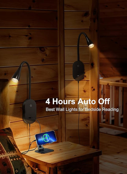 deeloop LED Wall Mount Reading Light for Bed, Reading Lamp with USB Output 5 Brightness Levels Touch Control Book Lights, 4000K Bedside Lamp Flexible Head Rotation, 2 Easy Install Options