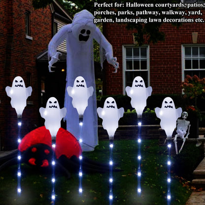 6 Pack Solar Halloween Ghosts Outdoor Decorations, Solar Halloween Lights Outdoor Waterproof, Pathway Lights for Outside Garden Patio Yard Lawn Party Walkway Grave Ghost Decor