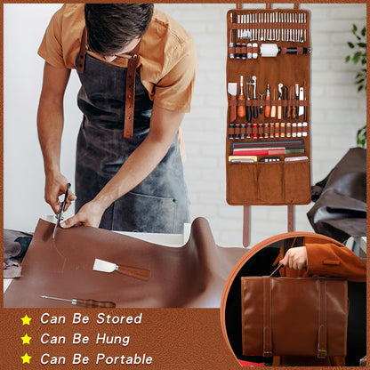 TLKKUE Leather Tooling Kit Leather Craft Tools Leatherworking Kit with Custom Handbag Cutting Mats Engraving Punching Sewing Stamping Sanding Tools for Handicraft Work Professional