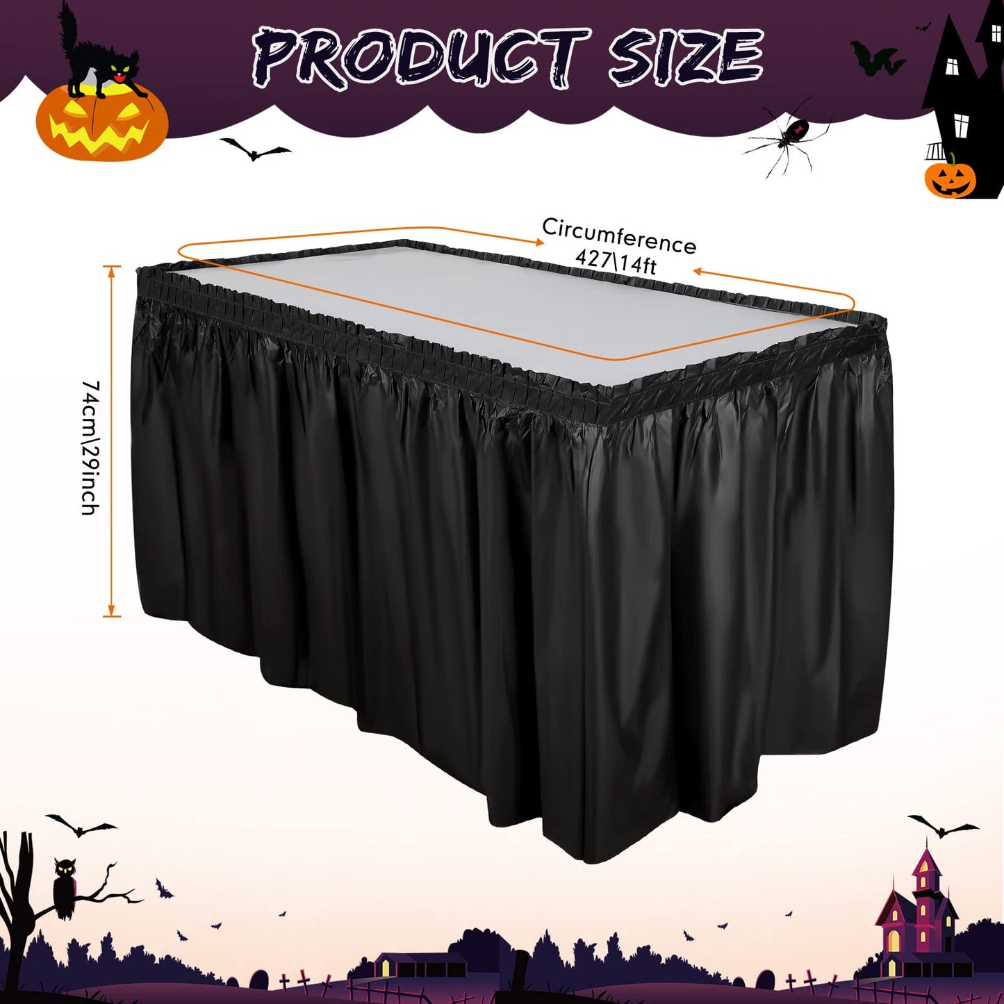 Breling 4 Pcs Plastic Table Skirt 29 Inches x 14 ft Disposable Table Skirt for Rectangle Tablecloth Wedding Shower Birthday Party Banquet(Black)