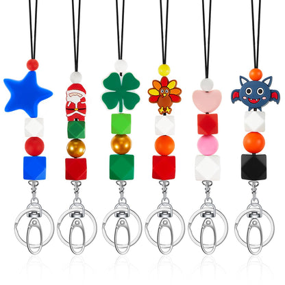 Engrowtic 6 Pcs Easter Lanyards for ID Badges 23.6 Inch Silicone Holiday Beaded Teacher Lanyards with Swivel Hook Chicks Keychain Holders for Women Nurses Office Gifts