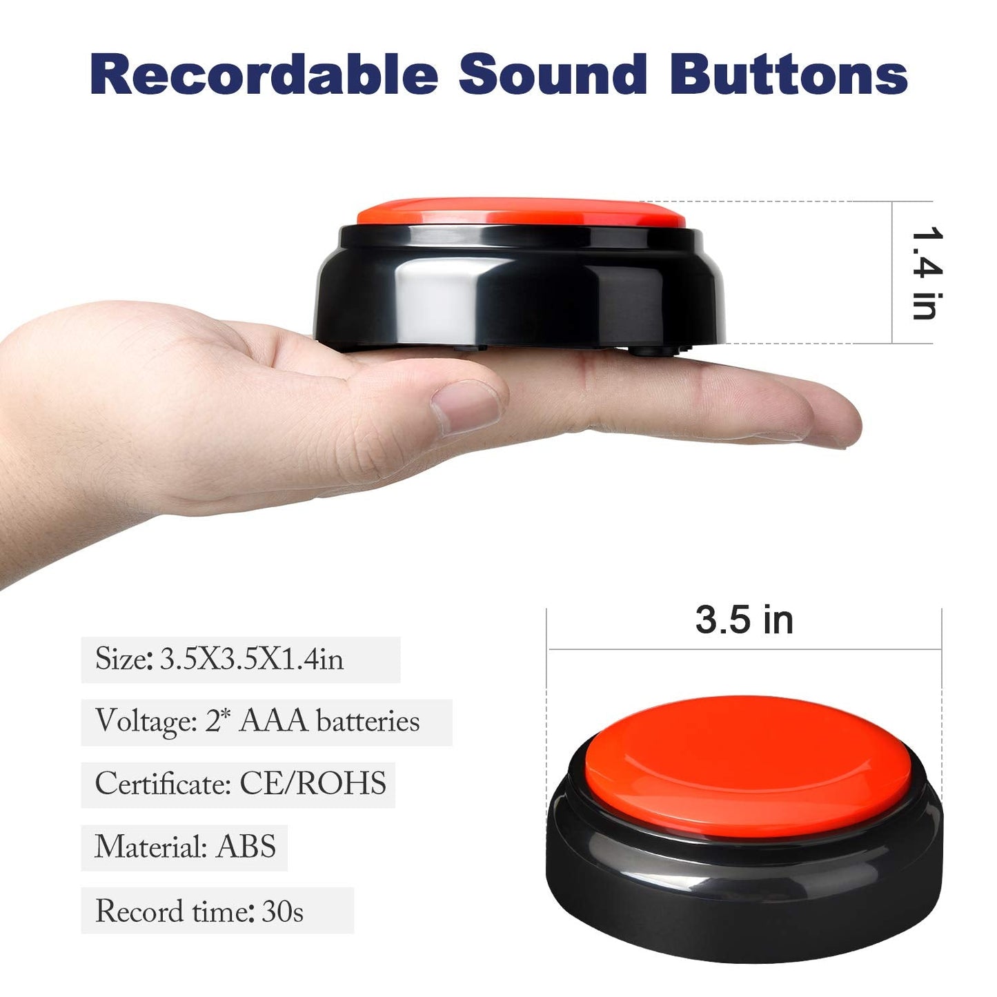 Red Record Buttons Recordable Button 30 Second Recording Buttons for Classroom Encouragement Words Desk Learning Record Daily Task