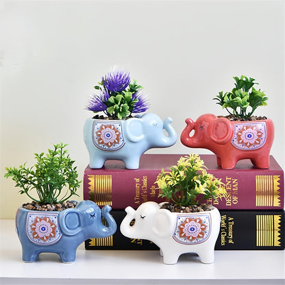 SUSOYAOCHEN Ceramic Succulent Planter, Animal Cactus Small Flower Pots with Drainage Cute Elephant Bonsai Pot for Desktop Windowsill Indoor Outdoor Decor (Dark Blue)
