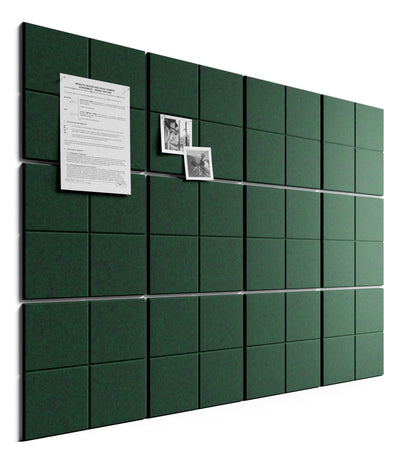 Bumusty Large Felt Bulletin Board, 48" x 36" Cork Board Alternative, 12-Pack Wall Tiles with 4-Compartment Design, 30 Push Pins, 70 Adhesive Tabs, Ideal for Office & Home Decor, Pine Green