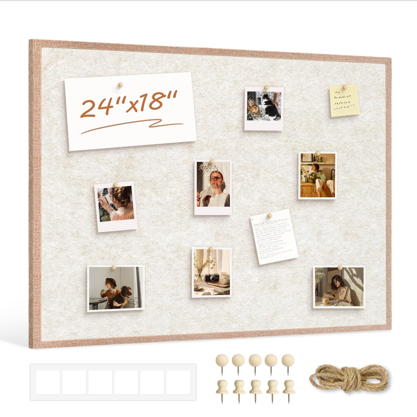 DOLLAR BOSS Felt Framed Bulletin Board 24'' x18'' 1PC Small Cork Boards for Walls Cute Lightweight Aesthetic Corkboard for Office Home Decor College Dorm Room Photo Display with 10 Pins, Beige