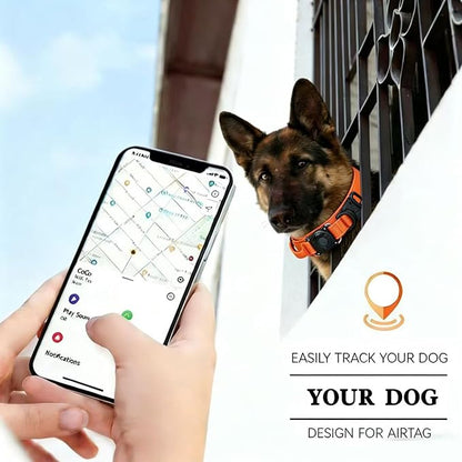 Upgraded AirTag Dog Collar,Waterproof Tactical Dog Collar with AirTag Holder, Control Handle and Metal Buckle,Heavy Duty Dog Collars for Large Dogs(Orange，M
