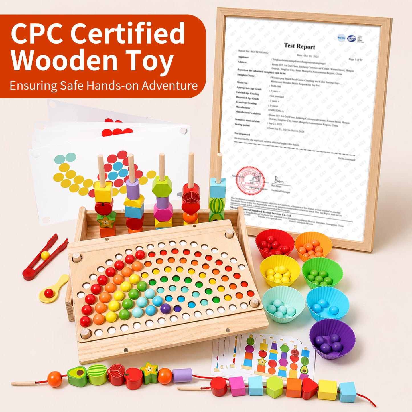 INIFEIDALA Montessori Toys for 3 4 5 Year Old,Stacking Blocks,Lacing Beads & Shape Stacker,Wooden Beads Sequencing Toy Set,Fine Motor Skills & STEM Preschool Learning Gifts for Toddlers Boys & Girls