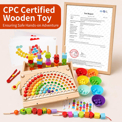 INIFEIDALA Montessori Toys for 3 4 5 Year Old,Stacking Blocks,Lacing Beads & Shape Stacker,Wooden Beads Sequencing Toy Set,Fine Motor Skills & STEM Preschool Learning Gifts for Toddlers Boys & Girls