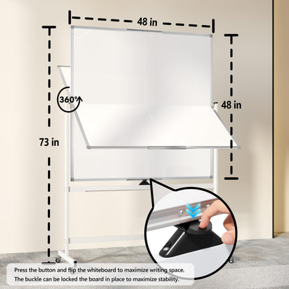 Large Rolling Whiteboard on Wheels, 48" x 48" Double-Sided Mobile White Board with Stand, 4' x 4' Portable Standing Magnetic Dry Erase Board Easel for Home Office Classroom School, Silver