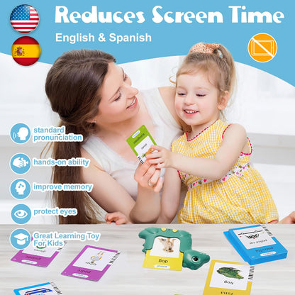 Spanish and English Talking Flash Cards 224 Sight Words Learn Spanish for Kids,Audible Educational Interactive Autism Sensory Toys,Learning Montessori Tool Español/English Speech for Girls Boys Gifts