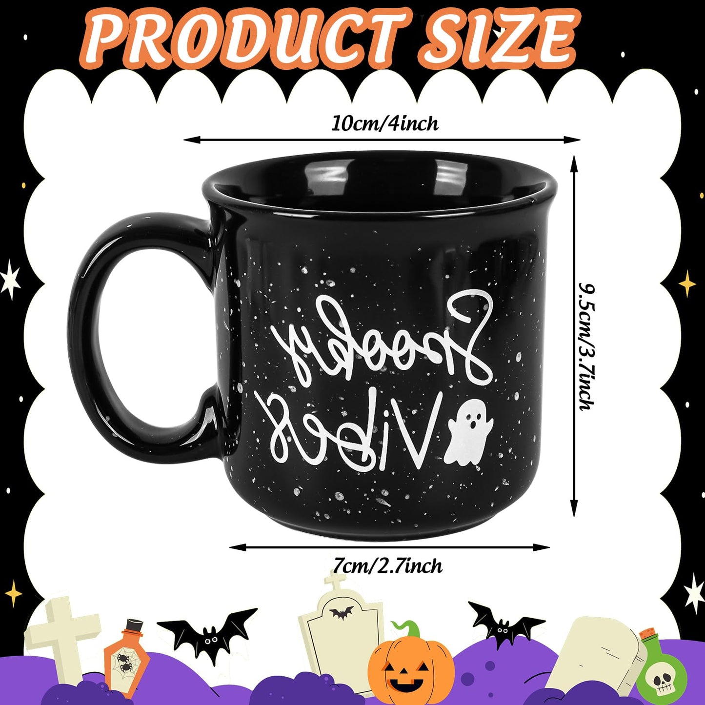 JarThenaAMCS 2Pcs 15oz Halloween Coffee Mugs Black White Ghost Ceramic Cups with Handle Hey Boo Drinking Mugs for Halloween Birthday Holiday Party