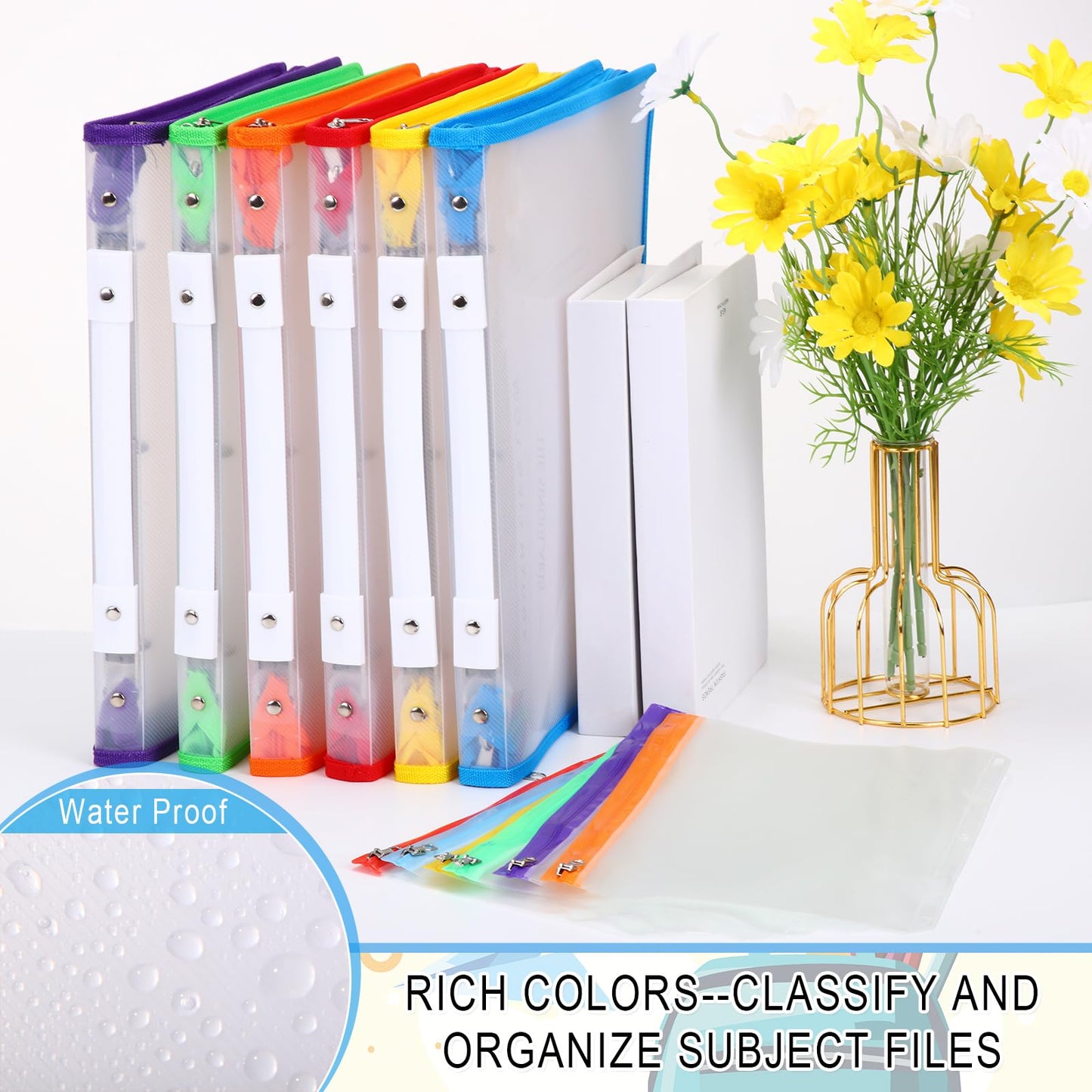 Fulmoon 6 Pack 1 Inch Zipper Binder, 3 Ring Binder with 2 Interior Pockets, Plastic Pencil Pouch, Expanding File Zippered Holds 8.5''x11'' for Projects, Assignments, Memos, School Work (Clear)