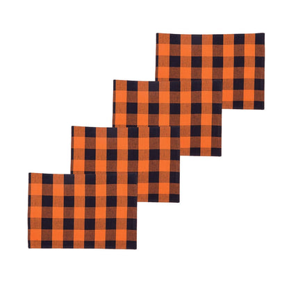 C&F Home Franklin Orange & Black Plaid Handwoven 100% Cotton Rectangle Single Placemat 13'' x 19'' Halloween Spooky Scary Versatile Fall Autumn Harvest Home Kitchen Tabletop Reversible Machine
