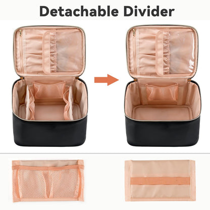 OCHEAL Travel Makeup Bag, Cosmetic Bags for Women Makeup Case Organizer Large Capacity Travel Toiletry Bag Storage Bags with Divider and Handle for Cosmetics Toiletries Brushes Tools-Large, Black