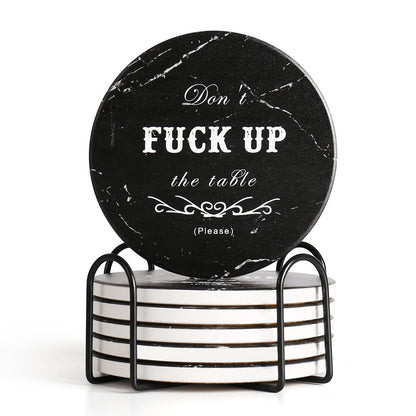 Drink Coasters Set of 6 with Holder, Absorbent Ceramic Coasters with Cork Base for Coffee Table, Rustic Marble Coasters Home Decor Housewarming Gift (Round-Black, 6)