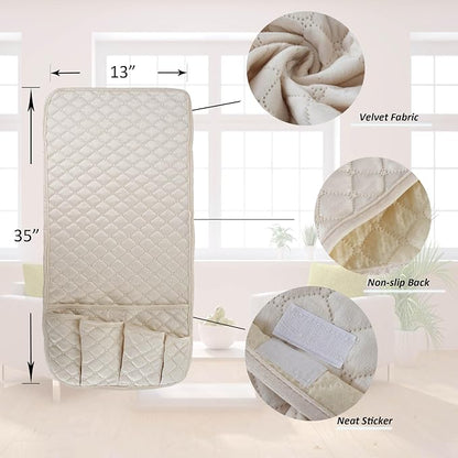 Velvet Armchair Caddy for Couch Remote Control Holder Non-slip Sofa Armset Organizer Caddy Storage for Recliner Couch 5 Pocket for Magazine 35"x13" Ivory 1 Piece