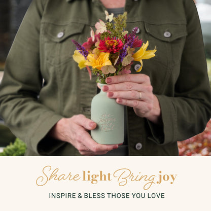 Christian Art Gifts Small Ceramic Scripture Table Vase for Flowers & Plants: He Restores My Soul Inspirational Bible Verse Home Décor, Kitchen, Bathroom, Living Room, Light Mint Green