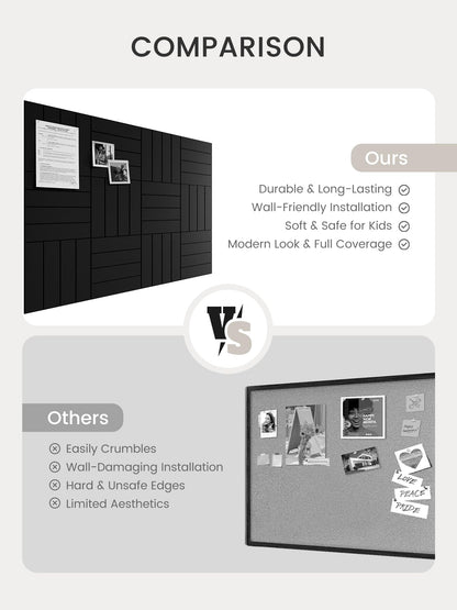 Bumusty Large Cork Board Alternative-48 x 36" Felt Bulletin Board Tiles, with 30 Pushpins, 70 Adhesive Tabs, Bold-Stripe 12-Pack, Cork Boards for Office Push Pin Board Felt Board-Black